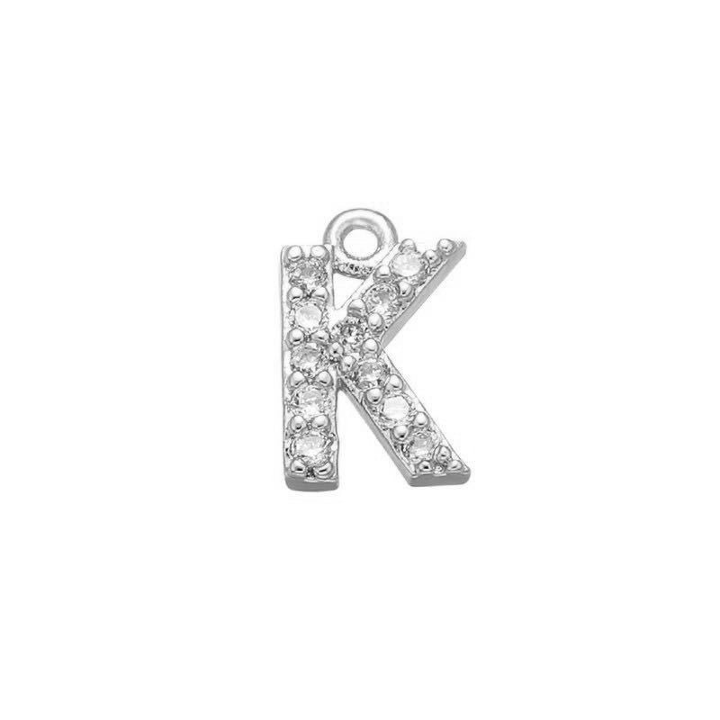 1 Piece 925 Sterling Silver Zircon 22K Gold Plated Rhodium Plated Letter Pendant Charms