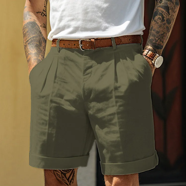 Men's Linen Pocket Pleated Shorts