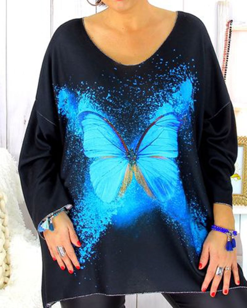 Women's Casual Loose Print Long Sleeve Top-0929-06
