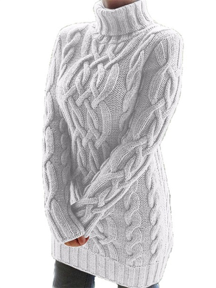 Women's Sweater Pullover Knitted Solid Color Basic Casual Chunky Long Sleeve Sweater Cardigans Turtleneck Fall Winter White Black Purple / Regular Fit / Going out