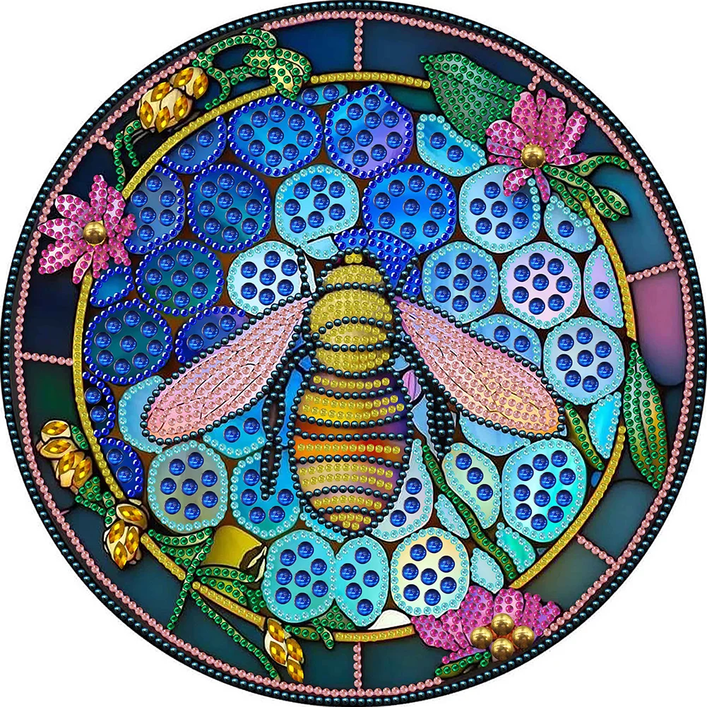 Partial Special Shaped Drill Diamond Painting - Stain Glass Bee(30*30cm)