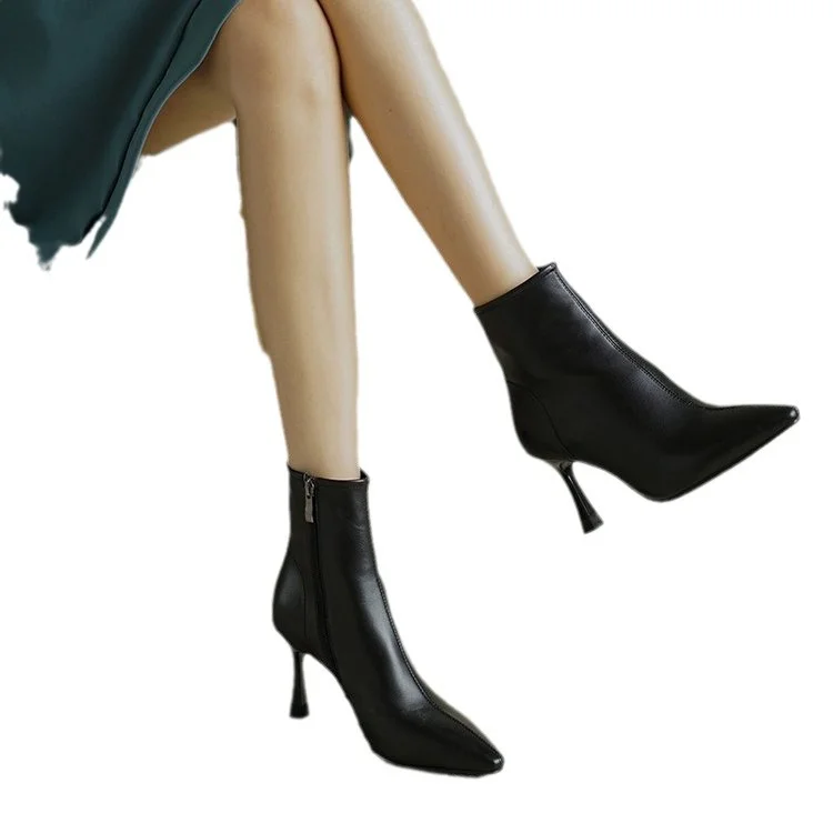 Churchf Churchf Heel Ankle Boots Women Korean Version Of Autumn And Winter New Ankle Boots Small Heel White Pointed French Thin Heel Side Zipper Martin Boots Women