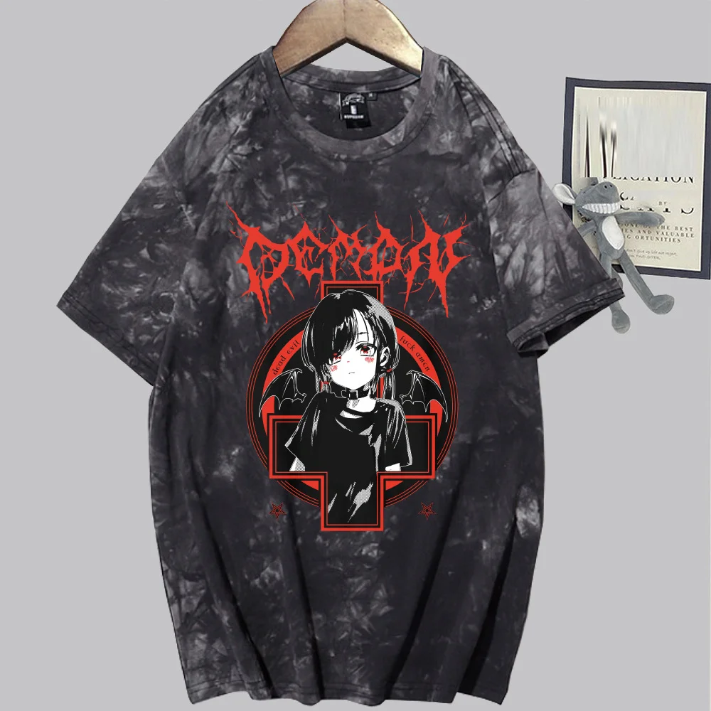 Unisex Hip Hop Anime Streetwear Goth Girl Graffiti Japanese Cartoon Graphic Tshirts Harajuku Cotton Short Sleeve Tees Techwear Shop