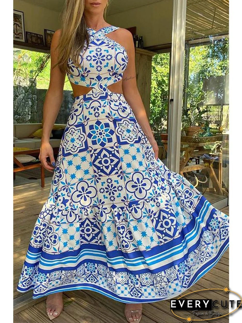 Printed Halter Dress P14216