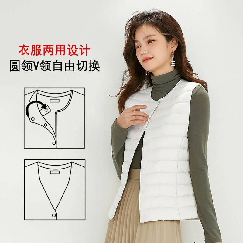 Woherb 2024 New Autumn And Winter Light Down Jacket Vest Female Warm Slim Inside The Vest Vest White Duck Velvet-Outfit Ideas