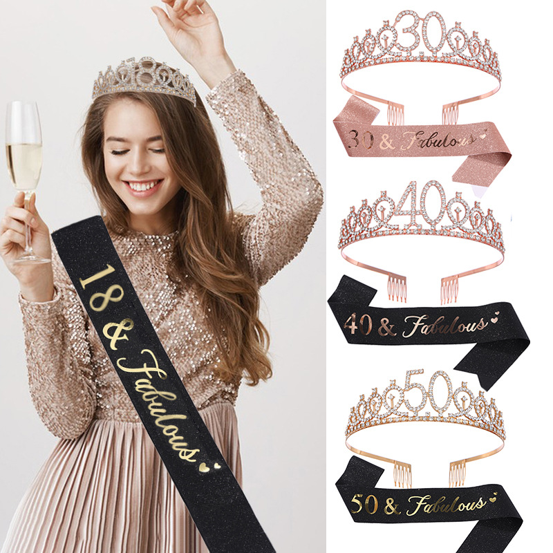 Elegant Alloy Crystal Crown & Sash Set - Chic Birthday Party Accessory Kit