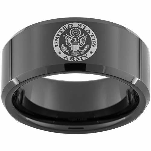Women's Or Men's U.S. Army Tungsten Carbide Wedding Band Rings,Military Wedding ring bands. Black with Laser Etched United States Army Logo Ring With Mens And Womens For Width 4MM 6MM 8MM 10MM