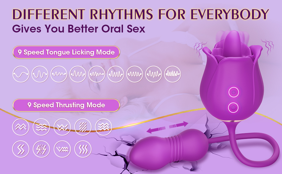 rose toy with 9 speed tongue licking 9 speed thrusting mode