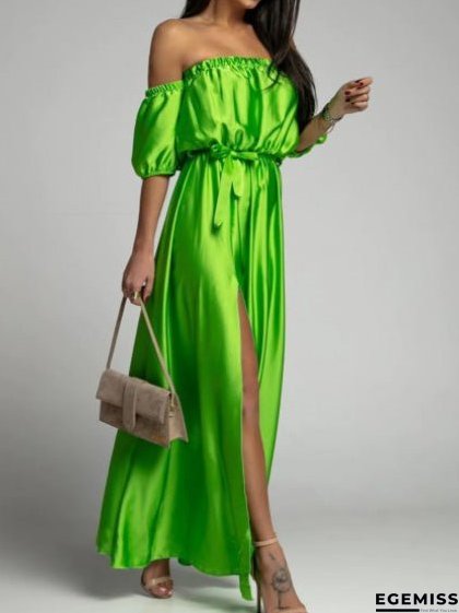 Women's Dresses One-Shoulder Short Sleeve Slit Dress | EGEMISS