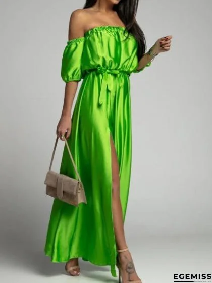 Women's Dresses One-Shoulder Short Sleeve Slit Dress | EGEMISS