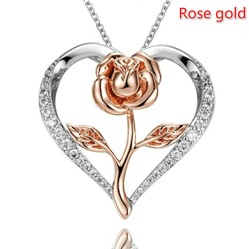 Fashion zircon diamond rose necklace women