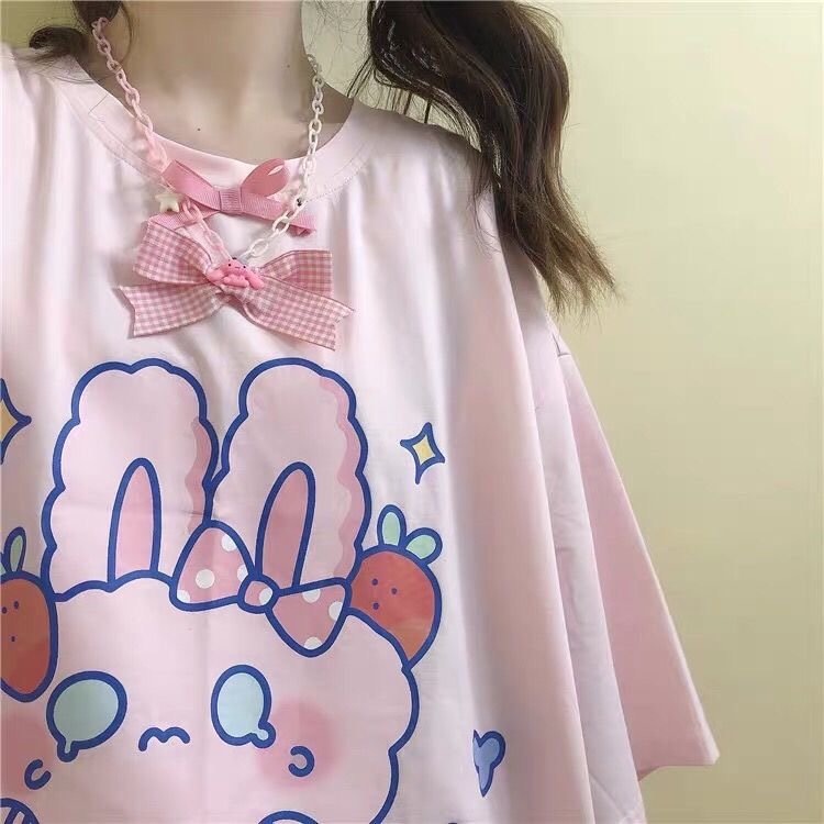 Pink Kawaii Crying Rabbit T-shirt weebmemes