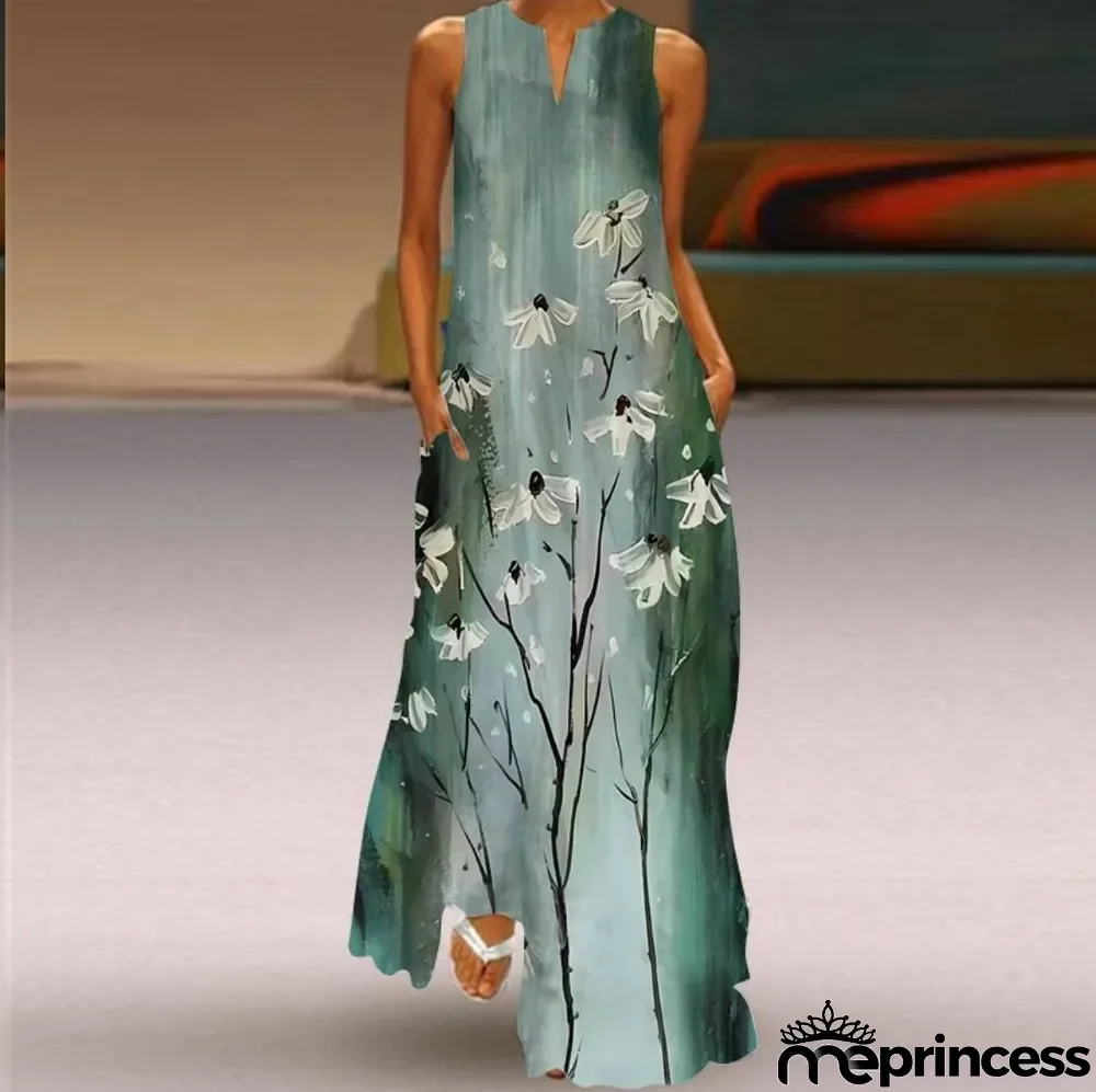 Summer women's sleeveless dress v-neck printed face dress