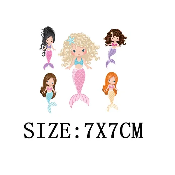 Beautiful Mermaid Thermal Stickers On T-shirt Bag DIY Washable Patches Cute Design Iron On Transfers For Clothes Appliqued Decor
