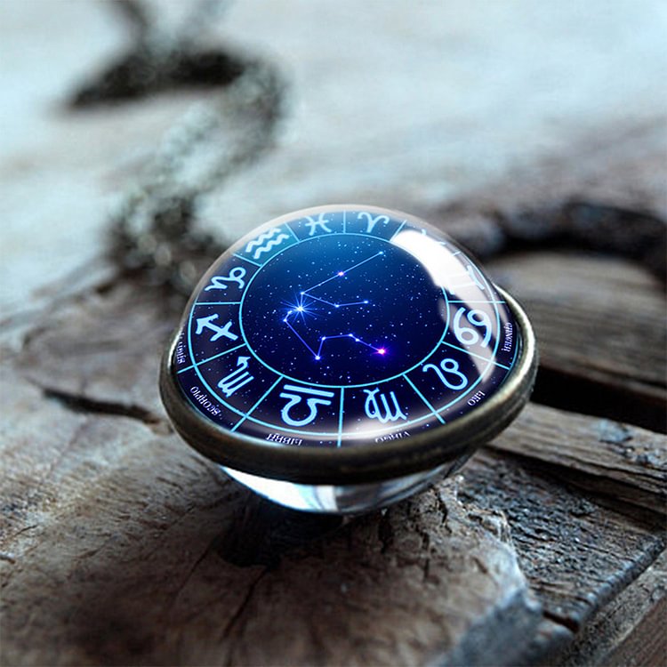 FREE Today: Double-sided Glass Globe With 12 Stars Zodiac Necklace