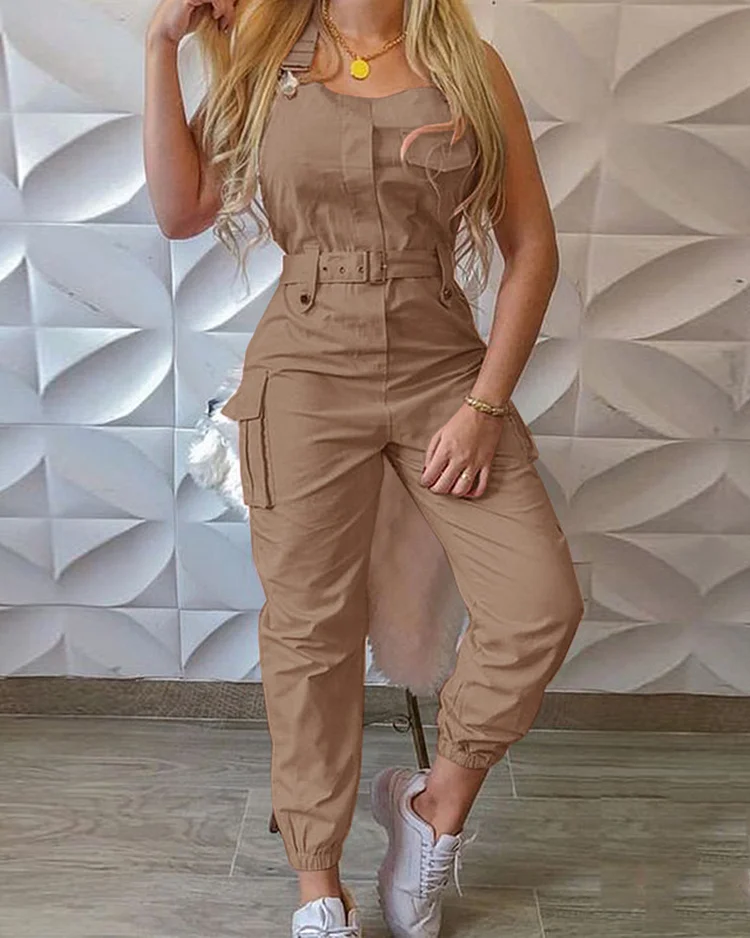 Casual Solid Color Sleeveless Jumpsuit