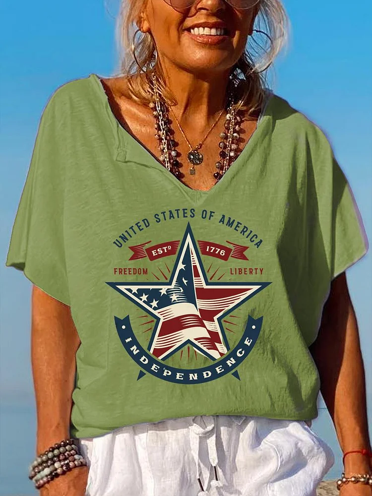 American Independence Day V Neck T-shirt-01898-Annaletters