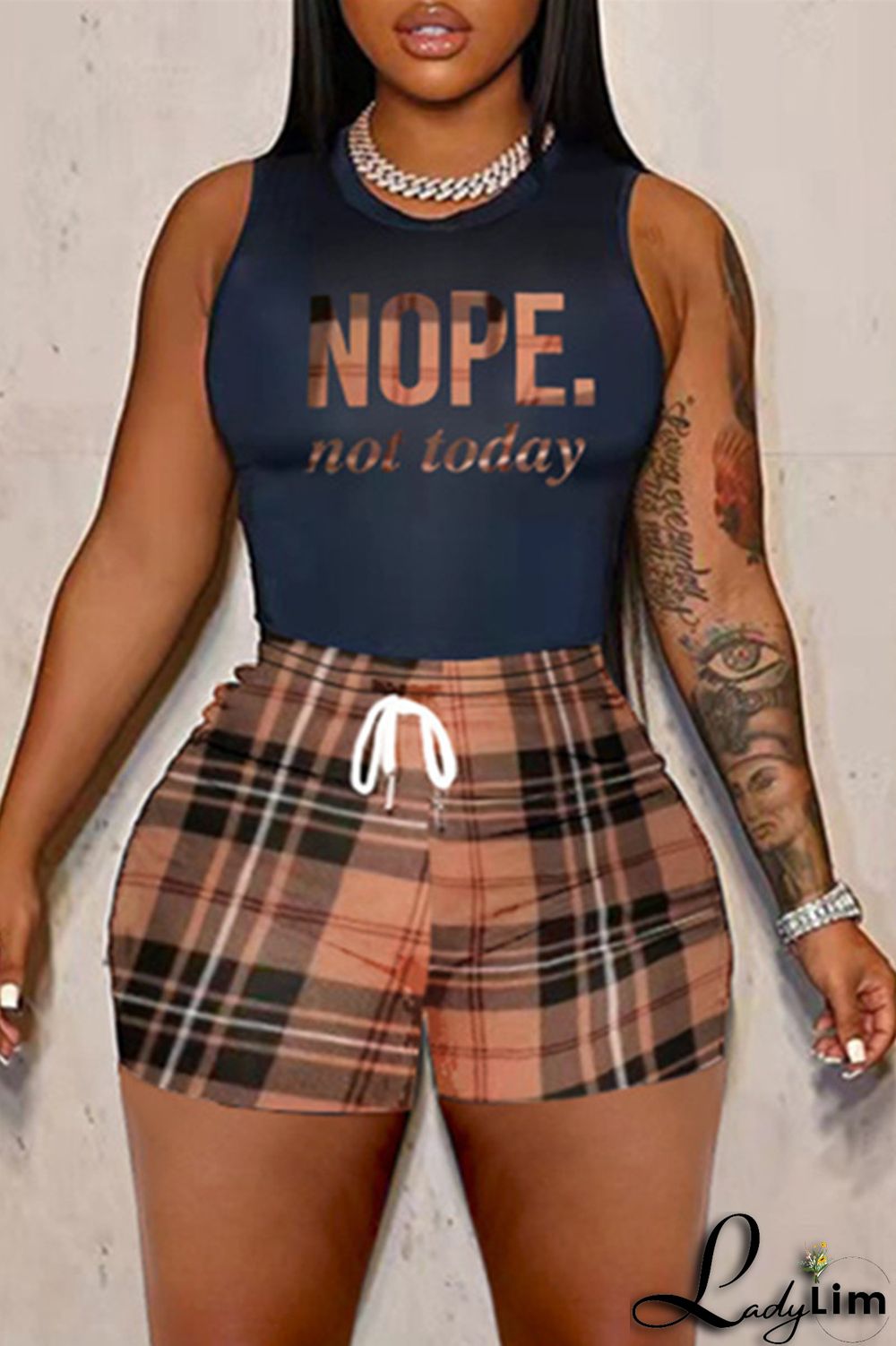 Red Fashion Casual Letter Print Basic O Neck Plus Size Two Pieces