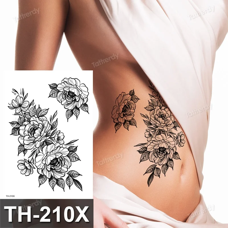 Sdrawing henna black lace mandala flowers sexy waterproof temporary tattoo for women thigh body tattoo sketch flower rose peony big