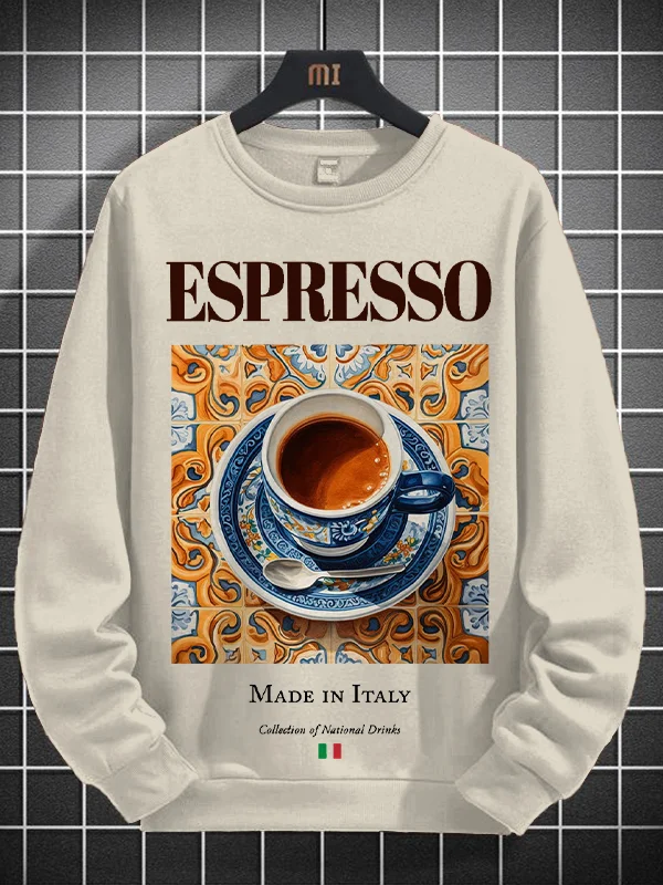 85% Cotton Men's Espresso Art Print Casual Sweatshirt