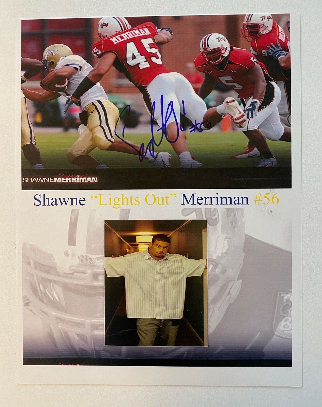 Shawne Merriman Signed 8.5x11 Photo Poster painting Maryland Terrapins San Diego Chargers