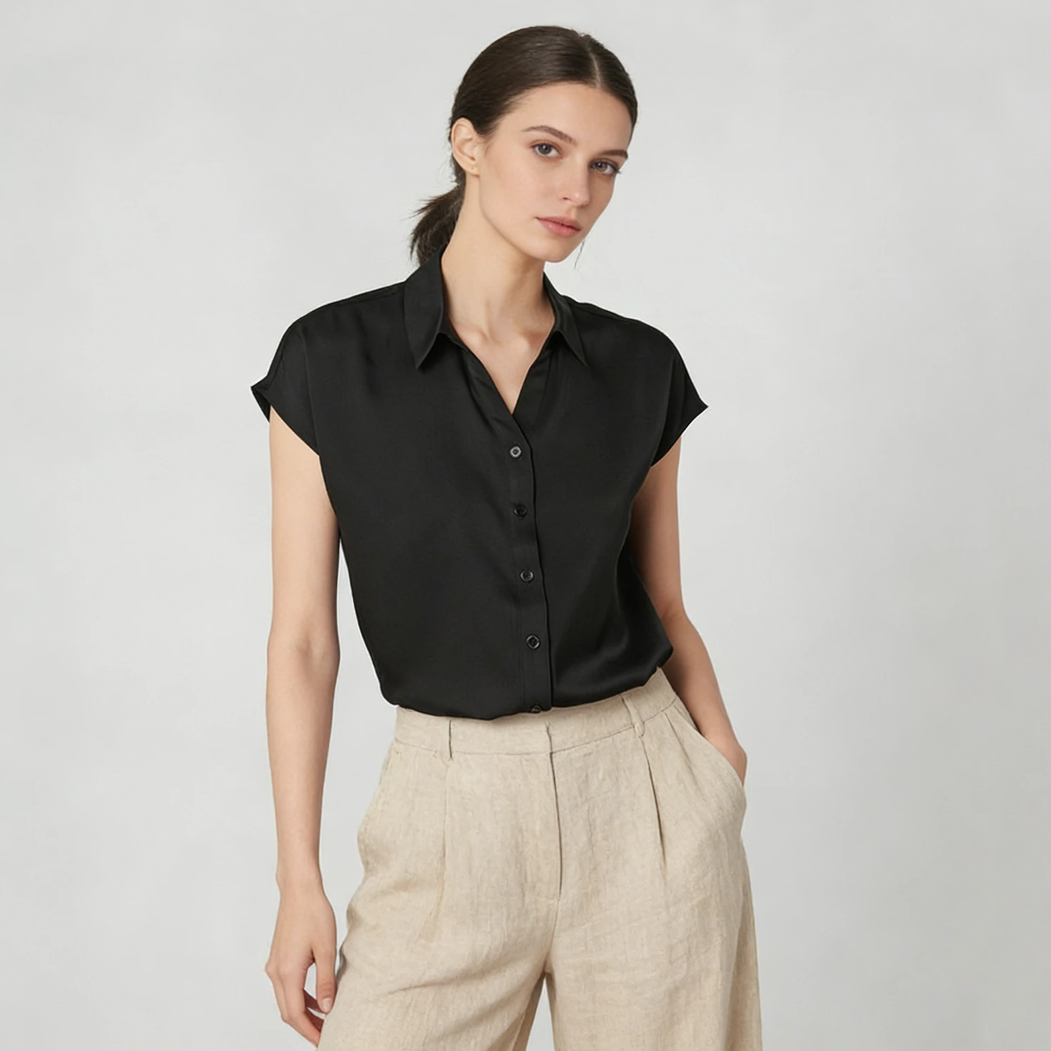 23 MM Mulberry Silk Blouse Short Sleeve Office REAL SILK LIFE