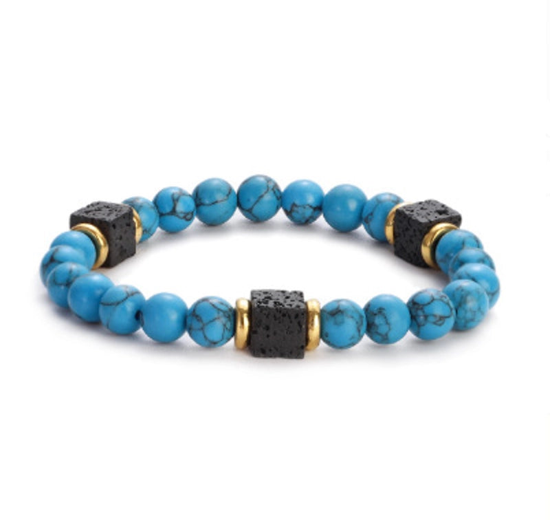 New Lava Cube Volcanic Stone Bracelet Men’s Colorful Marble Glass Beads Retro Bracelet