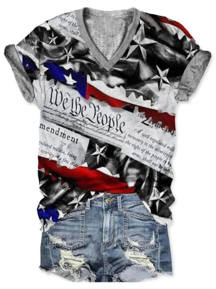 wearshes Women's Independence Day American Flag We The People Print T-Shirt