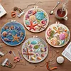 4pcs Seashells Conch Starfish-Long Stitch DIY Stamped Embroidery Kit 30x30cm with 20cm Embroidery Hoop tapestrymarket