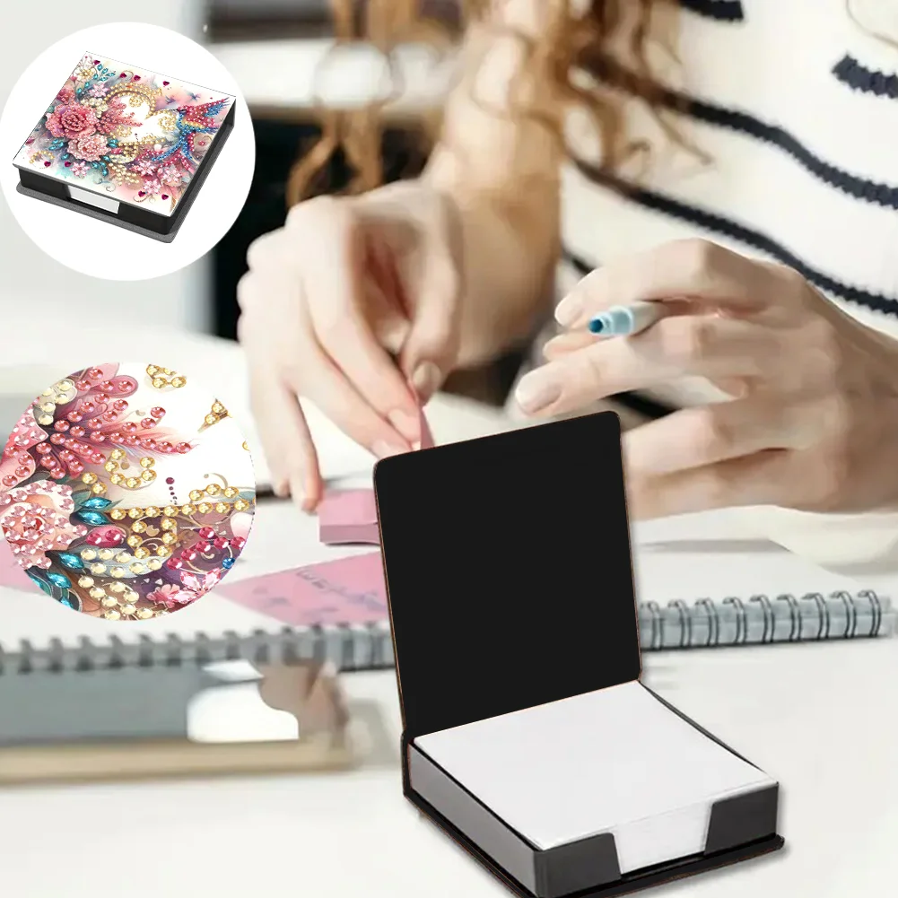 PU Flower Bird Diamond Painting Notecard Box with 160 Sheets of Paper