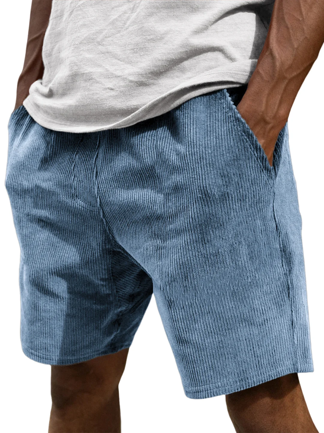Men's Corduroy Vintage Stylish Elastic Waist Casual Shorts With Side Pockets