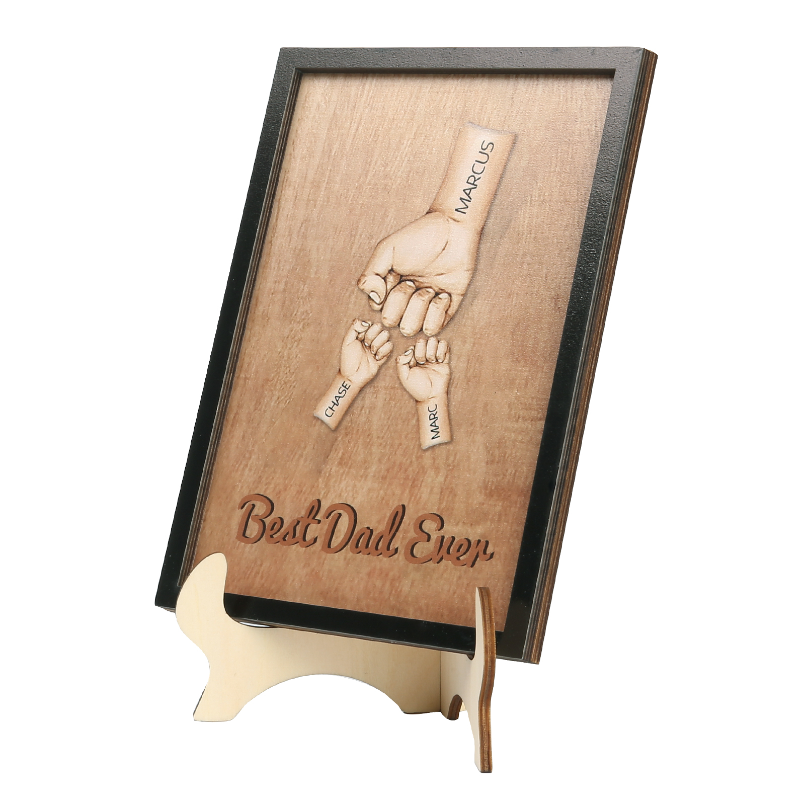 Décoration en bois Poings 3 Prénoms et 1 Texte Personnalisés Ornement Famille