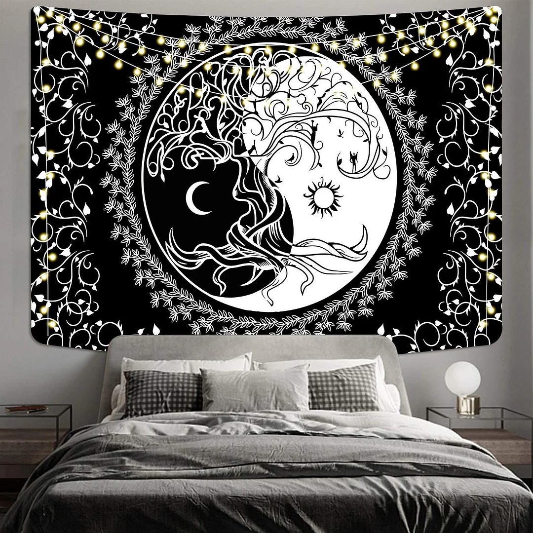 Dropshipping Tarot White Black Sun And Moon Wall Hanging Tapestry Gossip Hippie Rugs Dorm Decor Mandala Bedspread Bedroom Decor