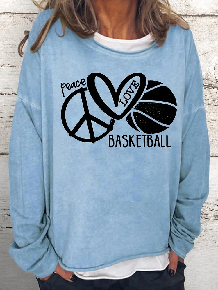 Peace love basketball Women Loose Sweatshirt-Annaletters