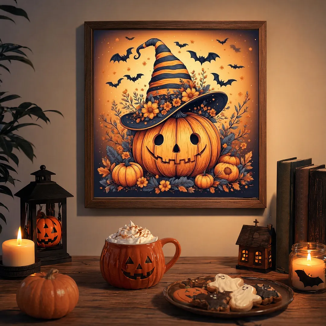 Halloween A Full DIY 5D Square Drill Diamond Dots Paintings Picture Arts Craft 13.78x13.78Inch Crystal Art Paint by Diamond Diamond Crystal Rhinestones Painting Kits for Adults Beginner Home Wall Deco
