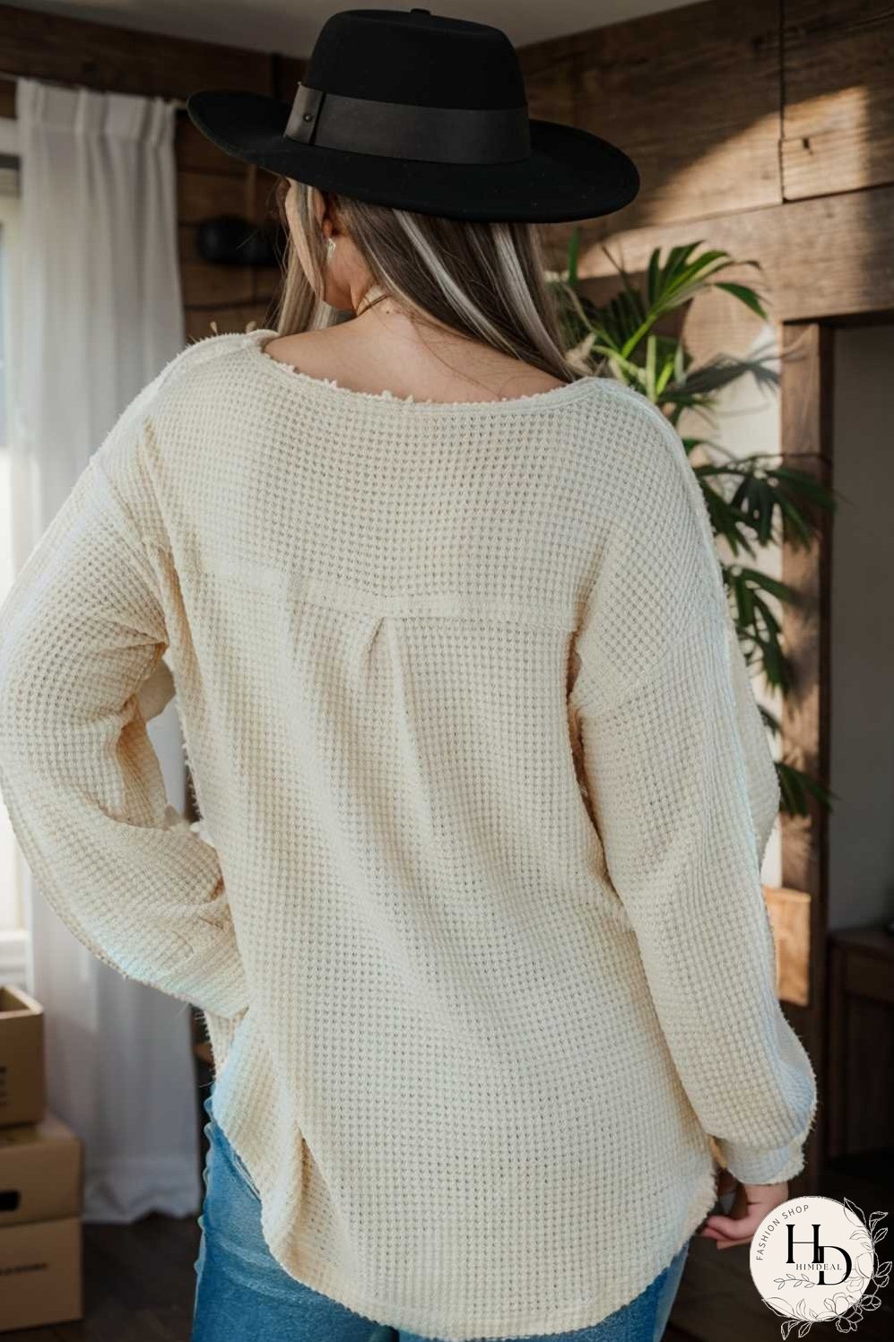 deep v neck long sleeve knitted sweater