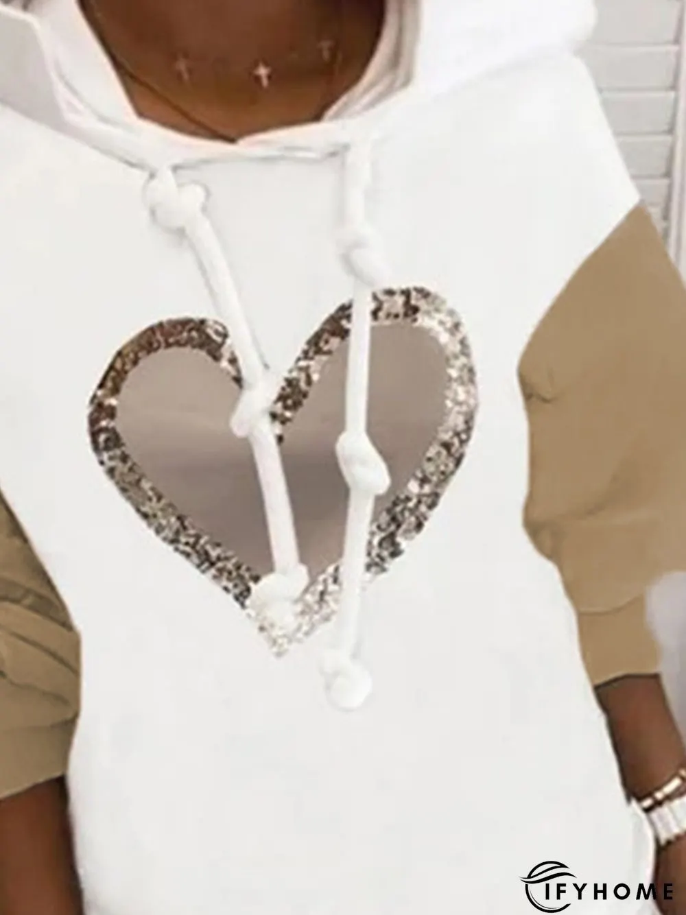 Vintage Shiny Love Heart Color-block Hoodie Long Sleeve Plus Size Casual Sweatshirts | IFYHOME