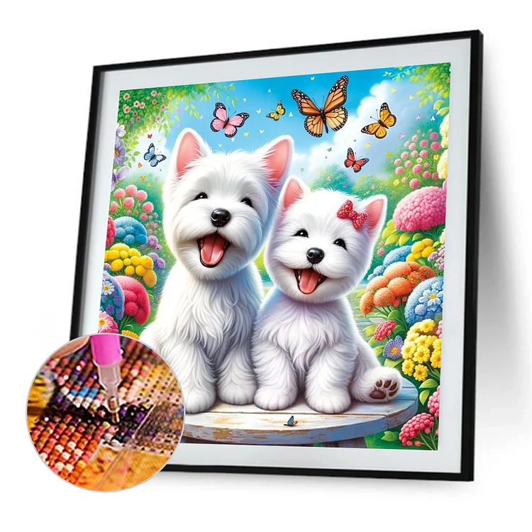 Happy Dog 40*60CM (Canvas) AB Round Drill Diamond Painting