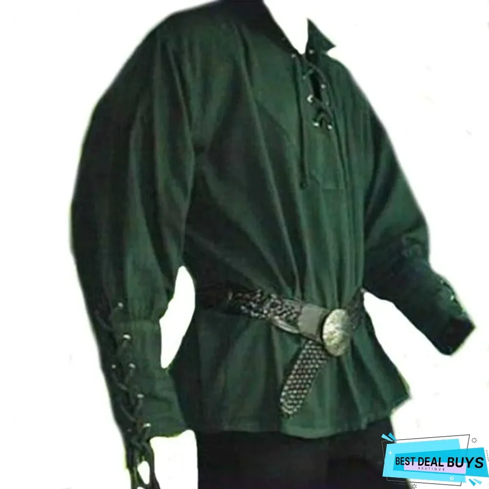 Men Medieval Retro Collar Long Sleeve Shirt