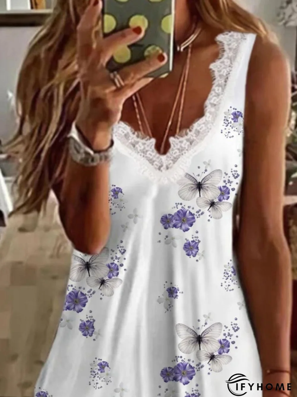 Casual Butterfly Sleeveless V Neck Printed Tank Top Vests | IFYHOME
