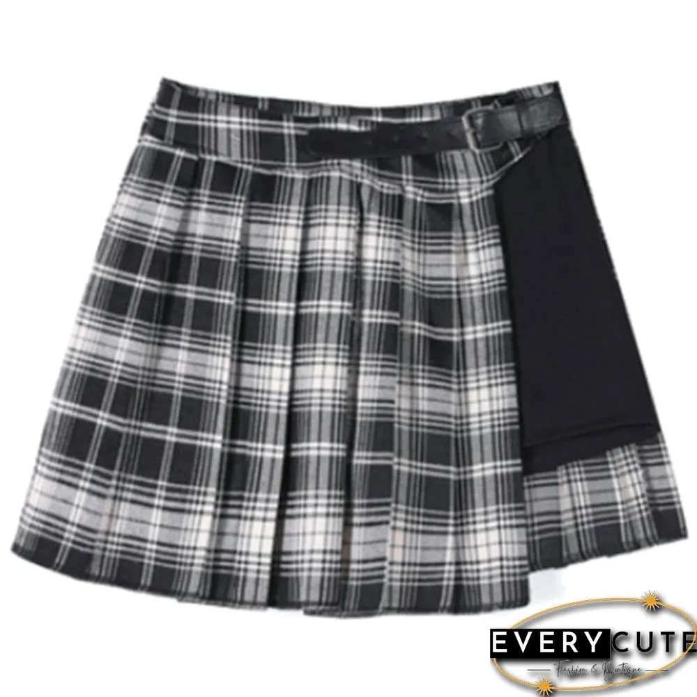 Women Summer Plaid Pleated Skirt Culotte High Waist A-Line Pantskirt