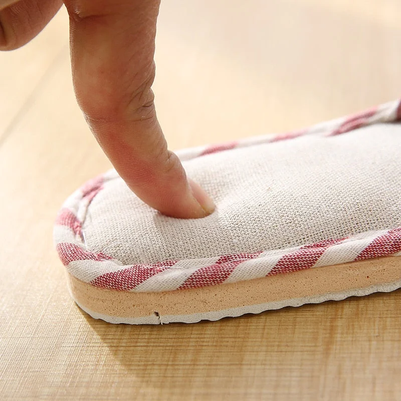 Linen Indoor Slippers Four Seasons Striped Cotton Slippers Couples Absorbing Sweat Soft Bottom Home Wood Floor Sandals