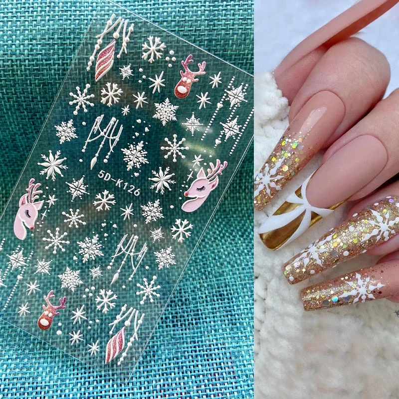 1PC 5D Nail Stickers Winter Santa Claus Self-Adhesive Slider Nail Art Decorations Christmas Snow Decals Manicure Accessories-Nail Inspo