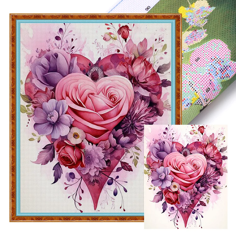 【Huacan Brand】Love Flowers 14CT Stamped Cross Stitch 40*50CM