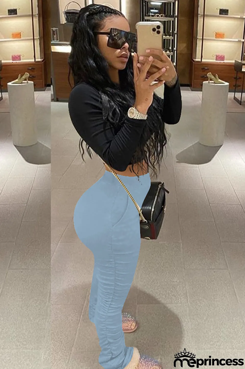 Cream white Polyester Elastic Fly Sleeveless Mid bandage Solid Patchwork pencil Pants