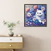 Chat blanc en fleurs - perceuse ronde peinture diamant - 30*30cm