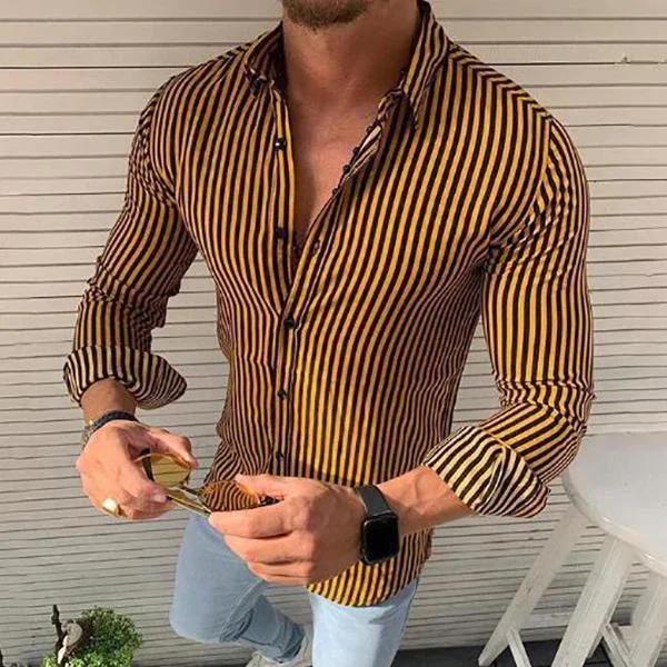Striped Long Sleeve Button Down Lapel Men's Casual Shirts