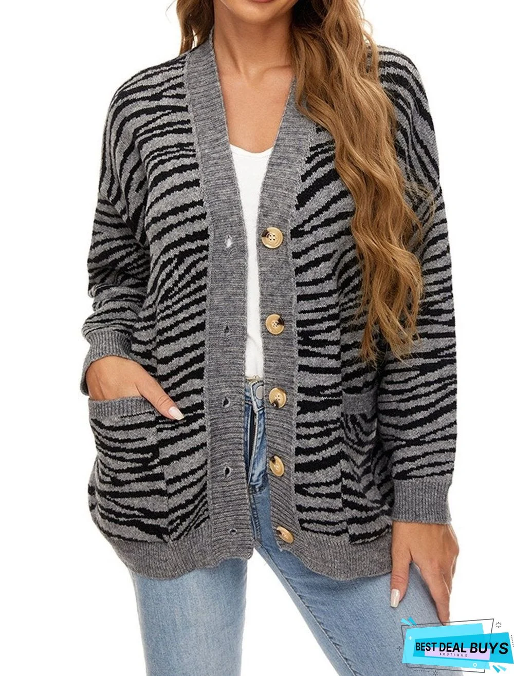 Autumn and Winter Loose Single-Breasted Pocket Knitted Cardigan