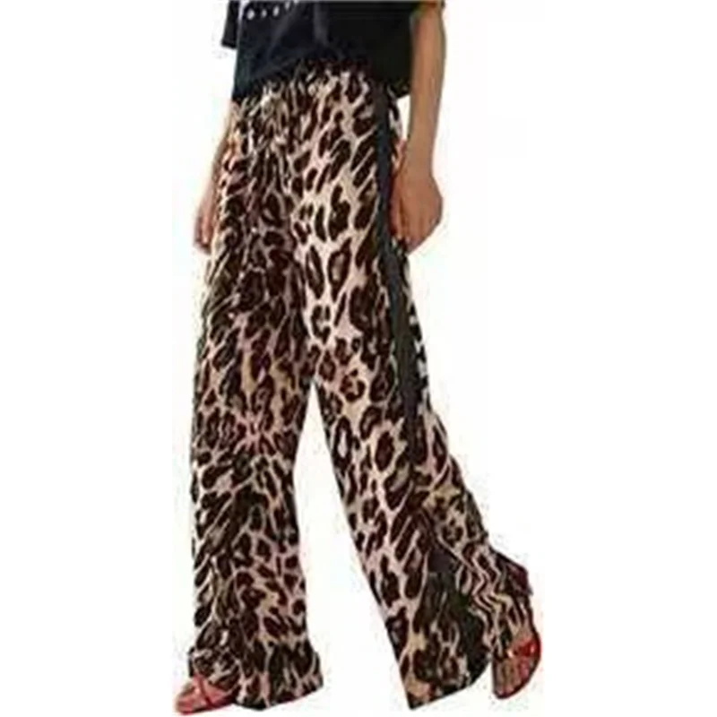 Athvotar Athvotar Spring And Autumn Women's Net Red With The Same Leopard Print Splicing Temperament Loose-Legged Trousers