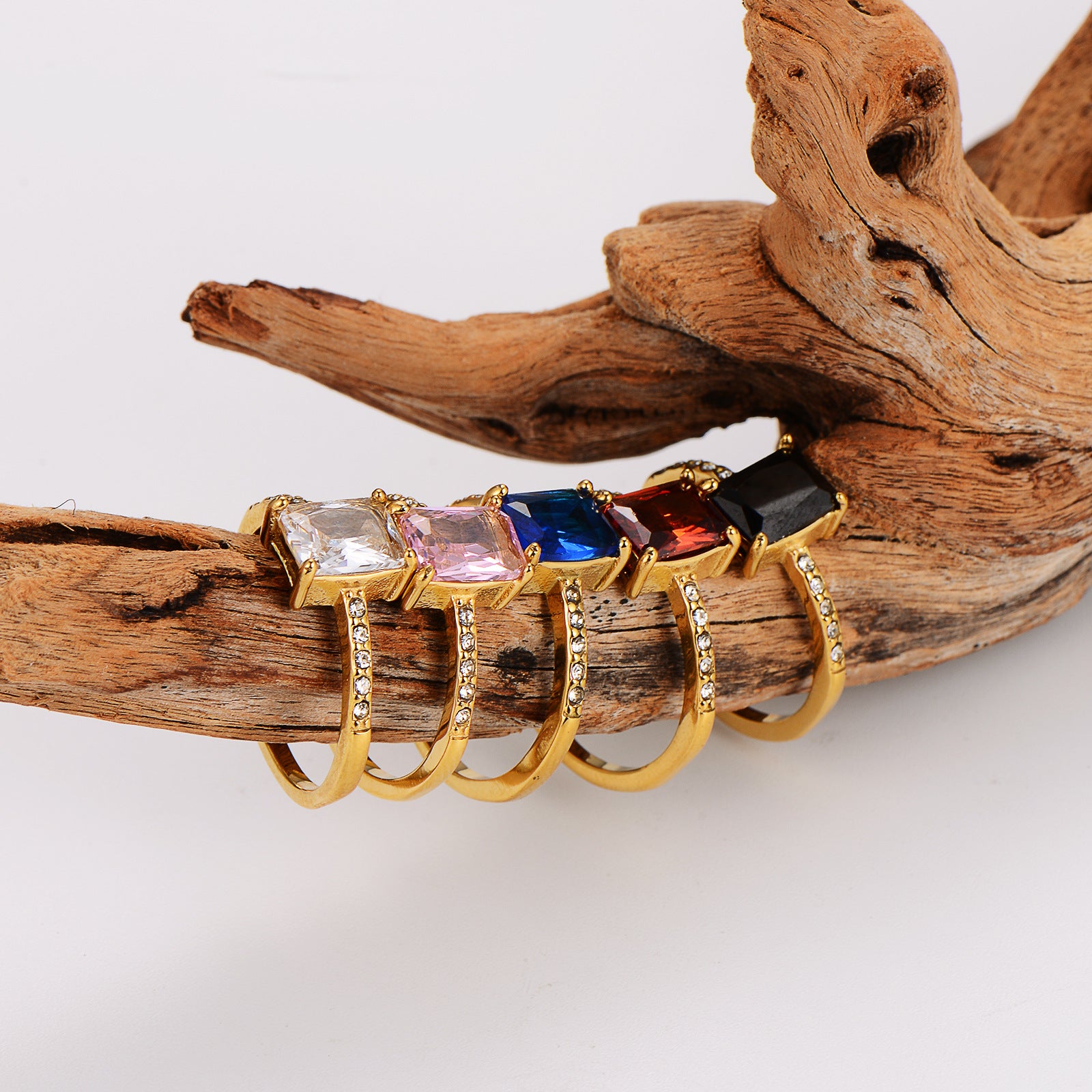 Aml Stainless Steel Square Zircon Ring Versatile Color Ring Female Stainless Steel